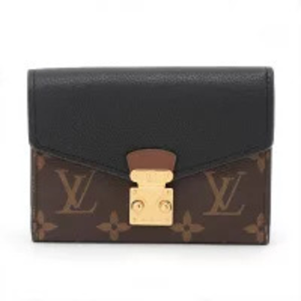 Louis Vuitton Monogram Portefeuille Pallas Compact Tri fold Wallet Black